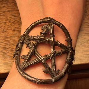 PAMELA LOVE Pentacle Pentagram Ouroboros Cuff Bracelet Silver Plated RARE